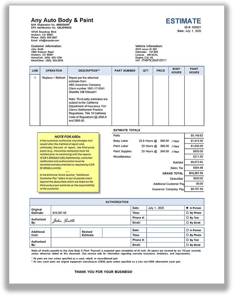 Repair estimate based on a third-party estimate (1 of 4)