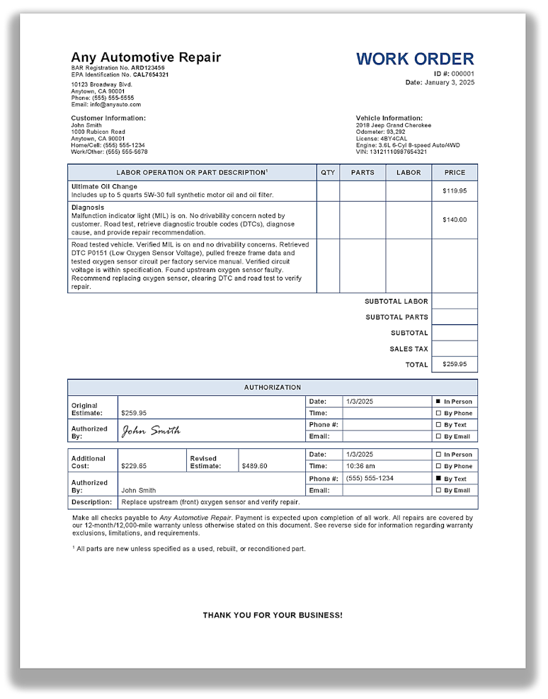 Sample Work Order